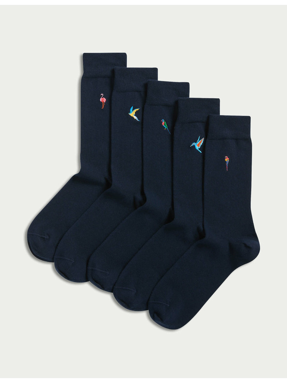 Marks & Spencer 5 páras Cool & Fresh™ madár mintás zokni magas pamuttartalommal, Marks & Spencer sötétkék