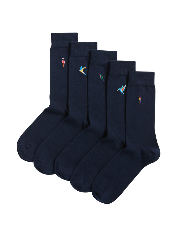 Marks & Spencer 5 páras Cool & Fresh™ madár mintás zokni magas pamuttartalommal, Marks & Spencer sötétkék