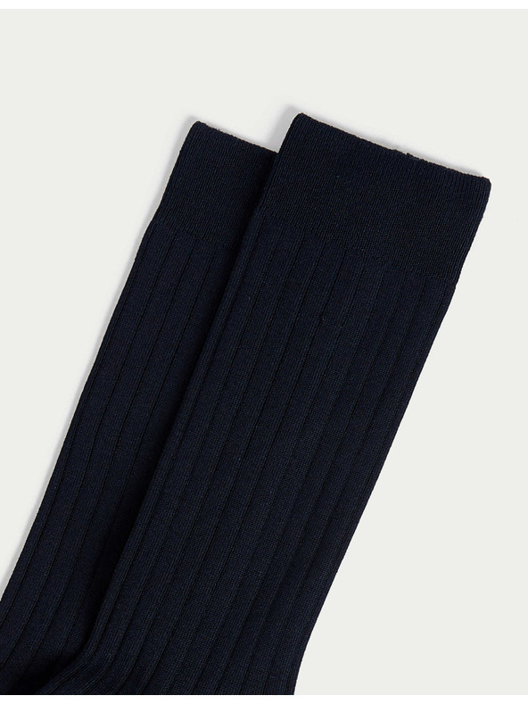 Marks & Spencer 1 pár bordázott zokni, magas egyiptomi pamuttartalommal, Marks & Spencer sötétkék