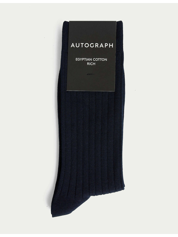 Marks & Spencer 1 pár bordázott zokni, magas egyiptomi pamuttartalommal, Marks & Spencer sötétkék
