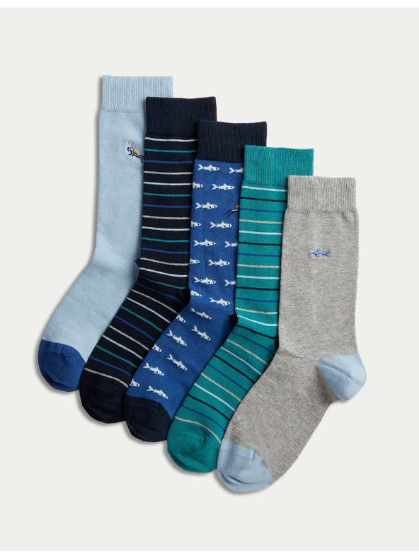 Marks & Spencer 5 páras Cool & Fresh™ búvár mintás zokni magas pamuttartalommal, Marks & Spencer kék