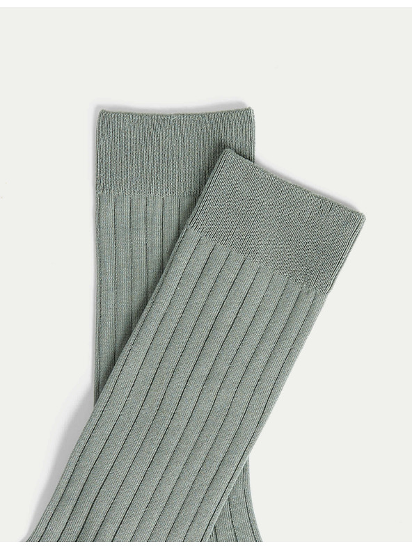 Marks & Spencer 1 pár bordázott zokni, magas egyiptomi pamuttartalommal, Marks & Spencer zöld