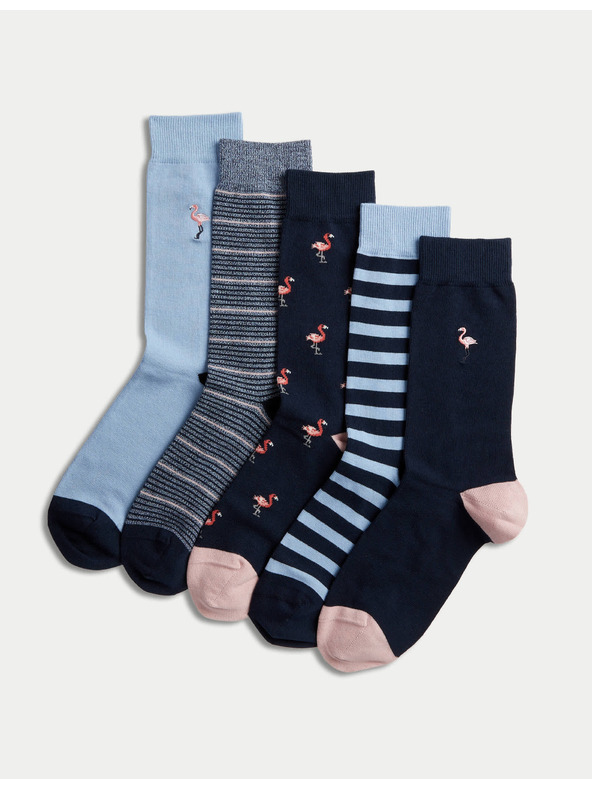Marks & Spencer 5 páras Cool & Fresh™ flamingó mintás zokni magas pamuttartalommal, Marks & Spencer sötétkék