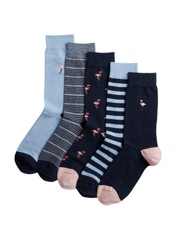 Marks & Spencer 5 páras Cool & Fresh™ flamingó mintás zokni magas pamuttartalommal, Marks & Spencer sötétkék