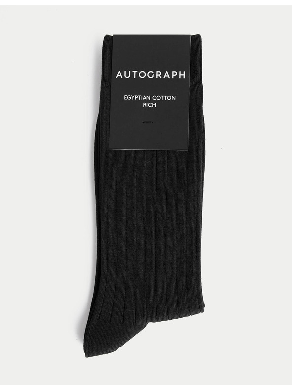 Marks & Spencer 1 pár bordázott zokni, magas egyiptomi pamuttartalommal, Marks & Spencer fekete