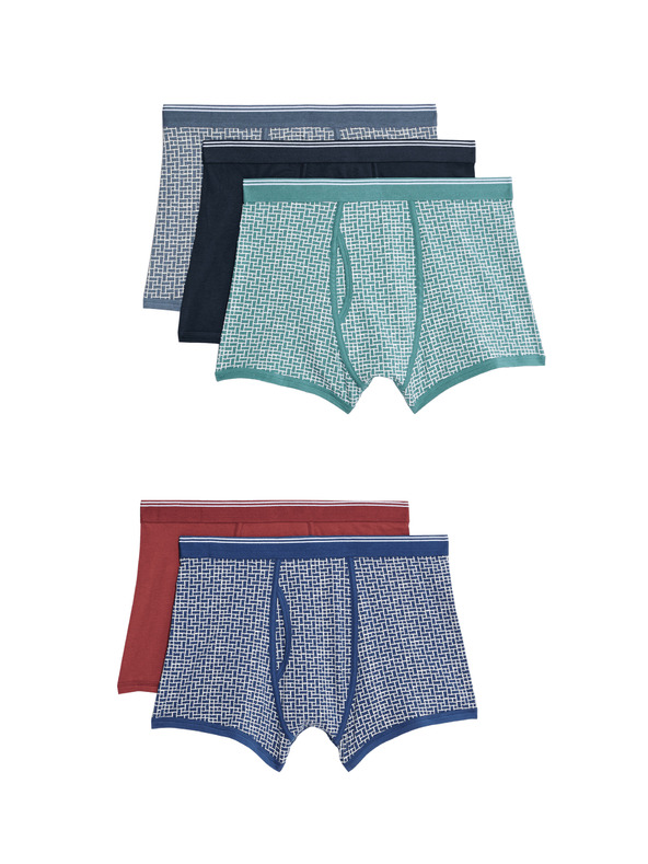 Marks & Spencer Mintás 5 darabos boxer alsónadrág magas pamuttartalommal és Cool & Fresh™ technológiával, Marks & Spencer többszínű