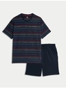 Marks & Spencer Csíkos 100% pamut pizsama szett Marks & Spencer tengerkék