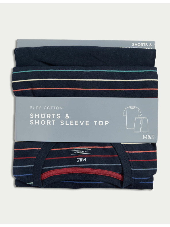 Marks & Spencer Csíkos 100% pamut pizsama szett Marks & Spencer tengerkék