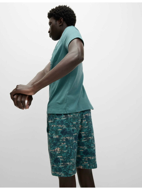 Marks & Spencer Pálmamintás 100% pamut pizsama szett Marks & Spencer zöld
