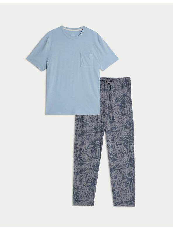 Marks & Spencer Pálmamintás 100% pamut pizsama szett Marks & Spencer kék