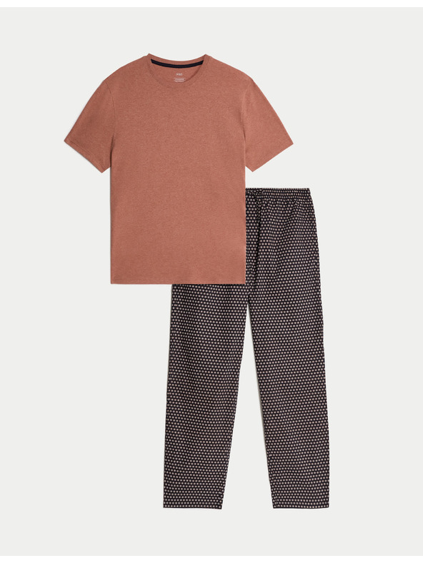 Marks & Spencer Geometriai mintás 100% pamut pizsama szett Marks & Spencer narancssárga