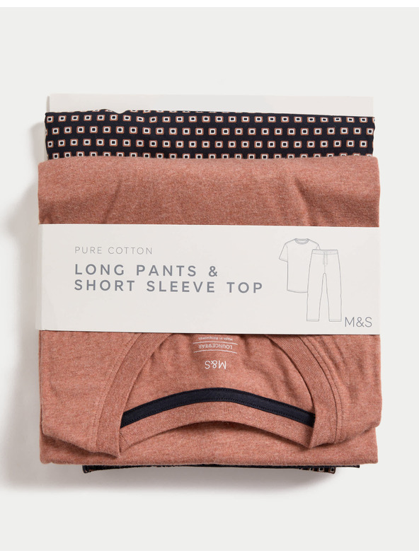 Marks & Spencer Geometriai mintás 100% pamut pizsama szett Marks & Spencer narancssárga