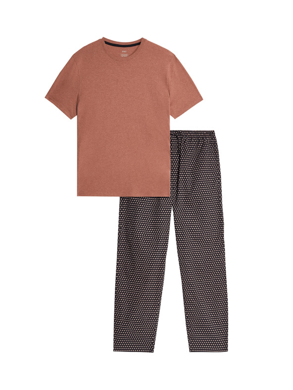 Marks & Spencer Geometriai mintás 100% pamut pizsama szett Marks & Spencer narancssárga
