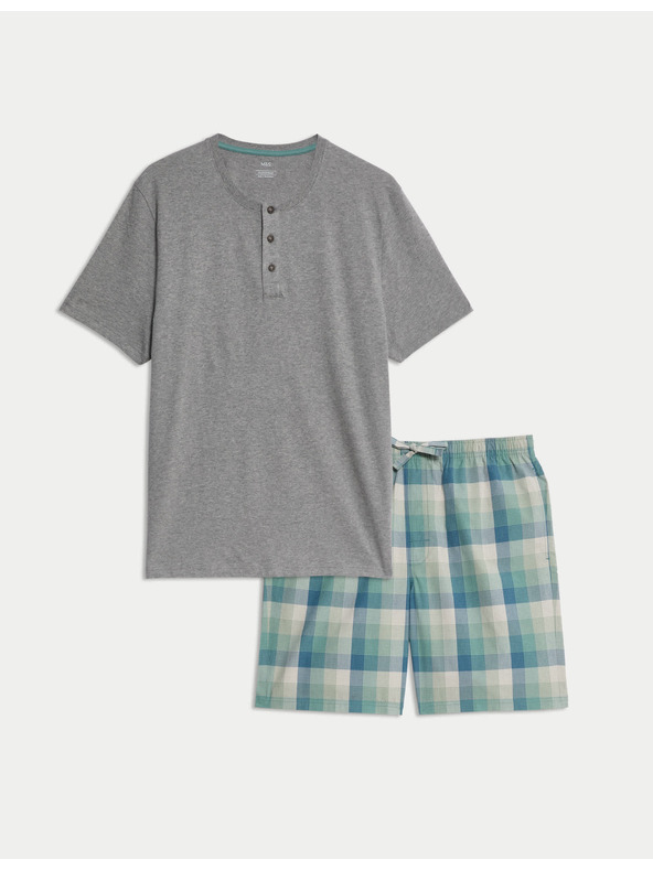 Marks & Spencer Ombre kockás 100% pamut pizsama szett Marks & Spencer szürke