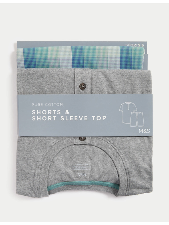 Marks & Spencer Ombre kockás 100% pamut pizsama szett Marks & Spencer szürke