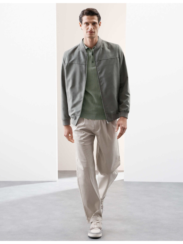 Marks & Spencer Vastag textúrájú viszkóz kötött galléros póló Marks & Spencer zöld