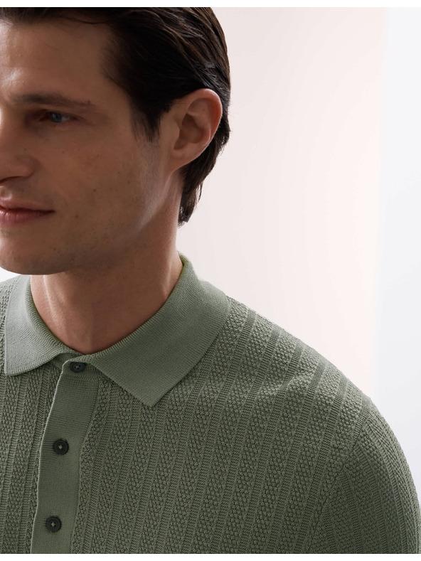 Marks & Spencer Vastag textúrájú viszkóz kötött galléros póló Marks & Spencer zöld