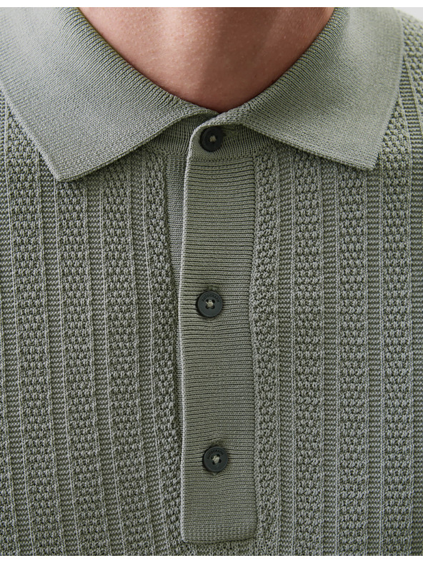 Marks & Spencer Vastag textúrájú viszkóz kötött galléros póló Marks & Spencer zöld