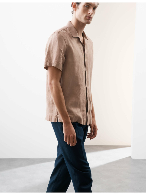 Marks & Spencer 100% len ing hallszálka mintával és kubai gallérral Marks & Spencer rózsaszín