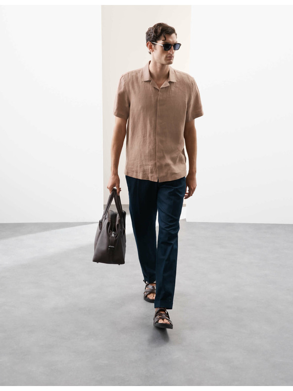 Marks & Spencer 100% len ing hallszálka mintával és kubai gallérral Marks & Spencer rózsaszín