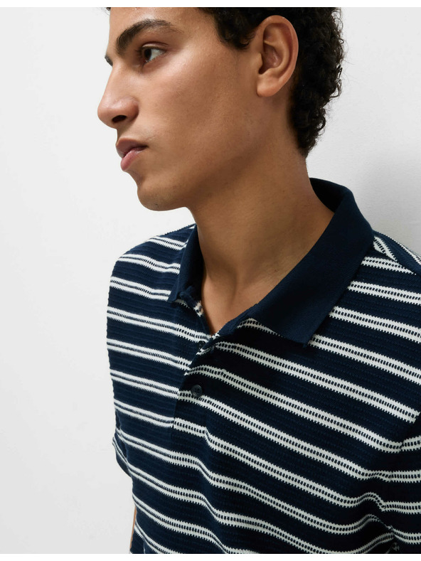 Marks & Spencer Csíkos, magas pamattartalmú Marks & Spencer póló tengerkék