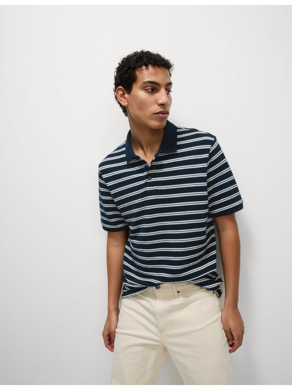 Marks & Spencer Csíkos, magas pamattartalmú Marks & Spencer póló tengerkék