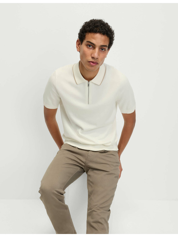 Marks & Spencer Kötött, félig cipzáras, magas pamattartalmú Marks & Spencer piszkosfehér póló