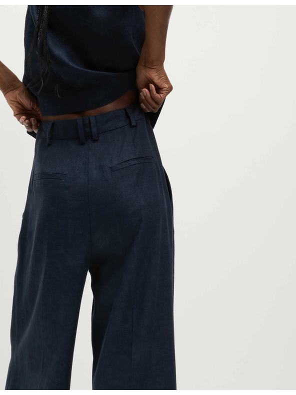 Marks & Spencer Twill nadrág magas len hányaddal és bő szárral Marks & Spencer sötétkék