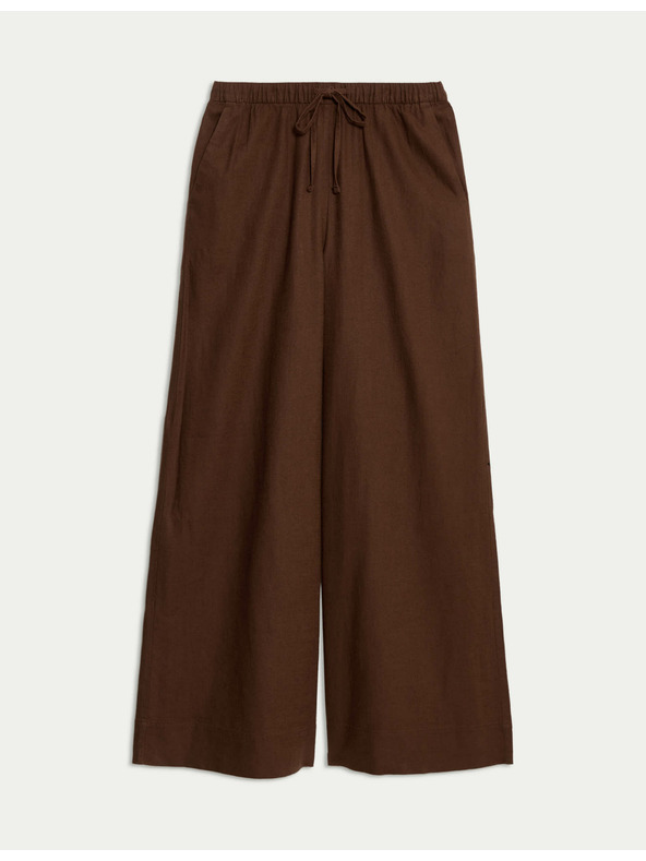 Marks & Spencer Len keverék nadrág húzózsinórral és bő szárral Marks & Spencer barna