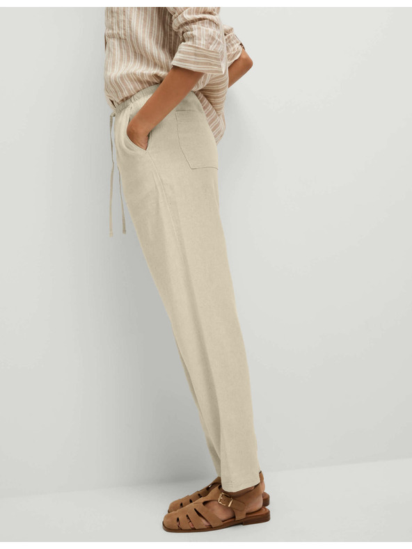 Marks & Spencer Nadrág húzózsinórral, szűkített szárral és magas len hányaddal Marks & Spencer bézs