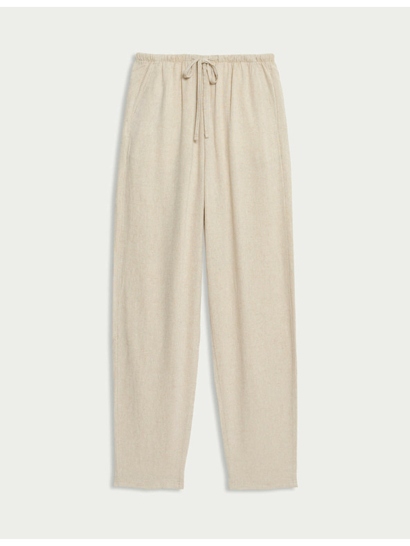 Marks & Spencer Nadrág húzózsinórral, szűkített szárral és magas len hányaddal Marks & Spencer bézs