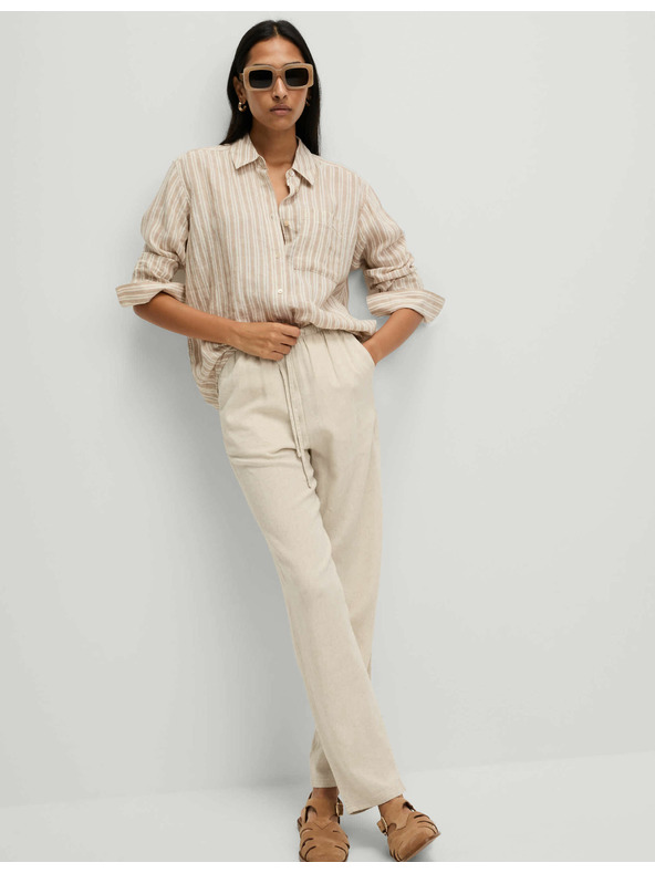 Marks & Spencer Nadrág húzózsinórral, szűkített szárral és magas len hányaddal Marks & Spencer bézs