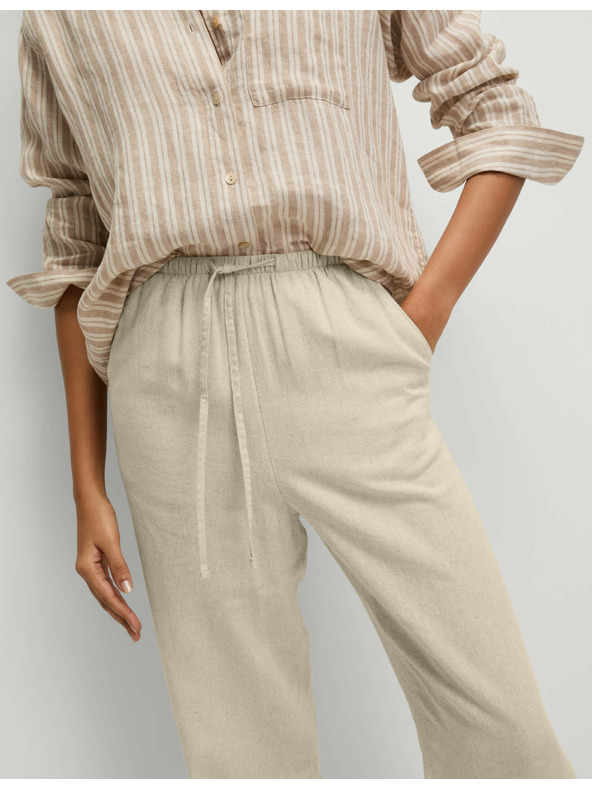 Marks & Spencer Nadrág húzózsinórral, szűkített szárral és magas len hányaddal Marks & Spencer bézs