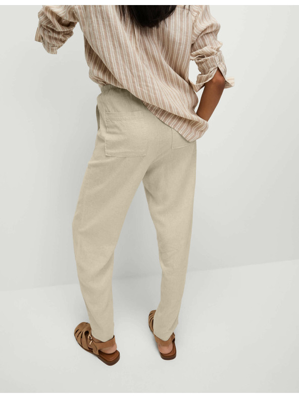 Marks & Spencer Nadrág húzózsinórral, szűkített szárral és magas len hányaddal Marks & Spencer bézs