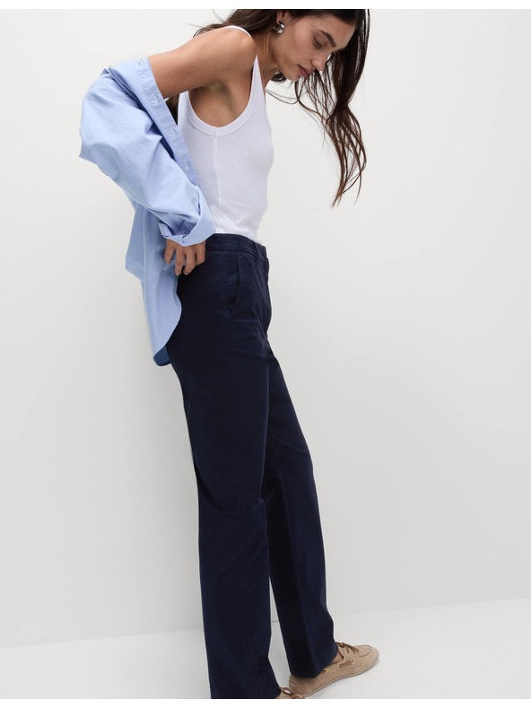 Marks & Spencer Magas pamuttartalmú egyenes chino nadrág Marks & Spencer tengerészkék