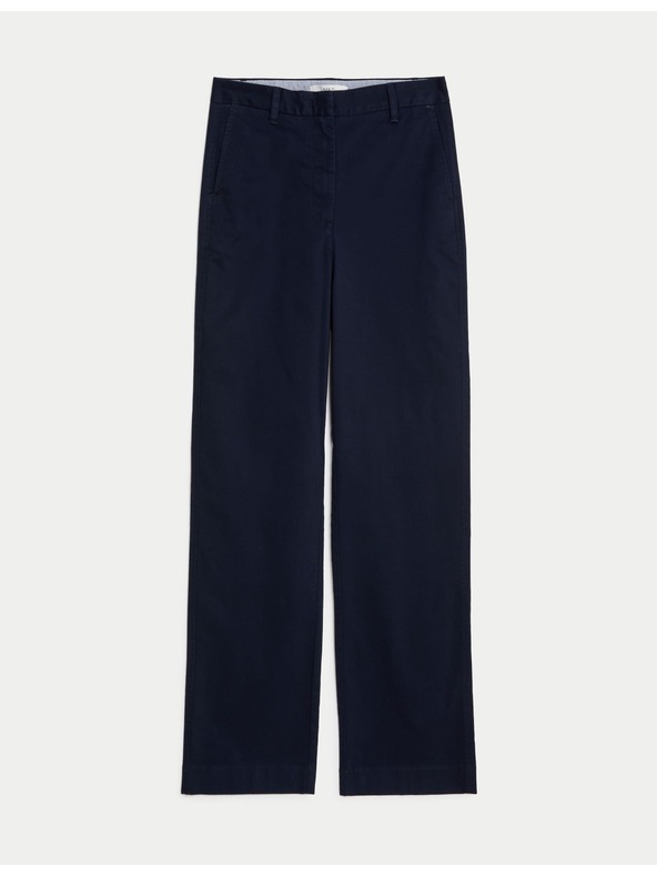 Marks & Spencer Magas pamuttartalmú egyenes chino nadrág Marks & Spencer tengerészkék