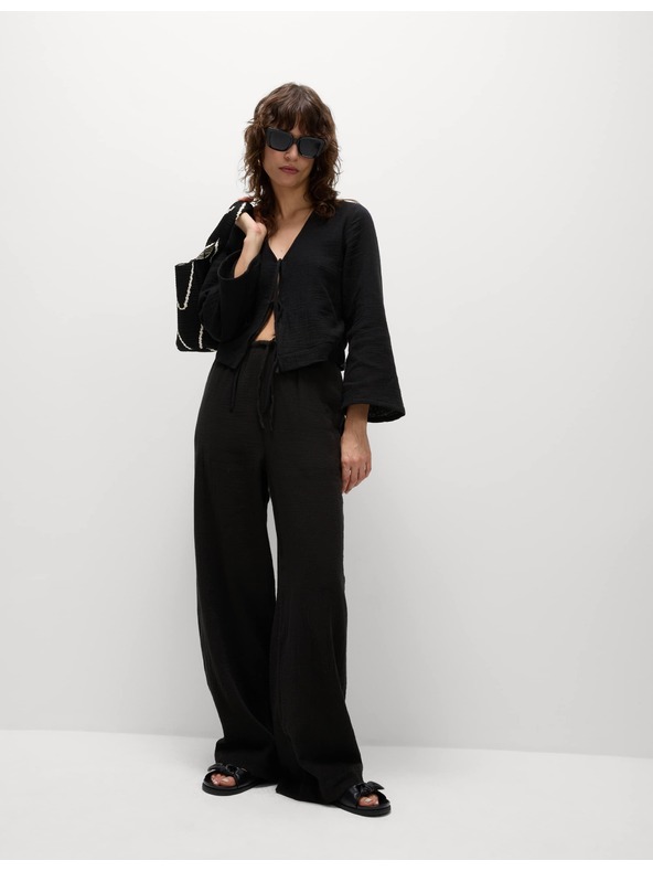 Marks & Spencer Zsinórral húzható nadrág, 100% pamutból Marks & Spencer fekete