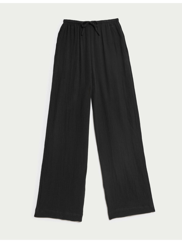 Marks & Spencer Zsinórral húzható nadrág, 100% pamutból Marks & Spencer fekete