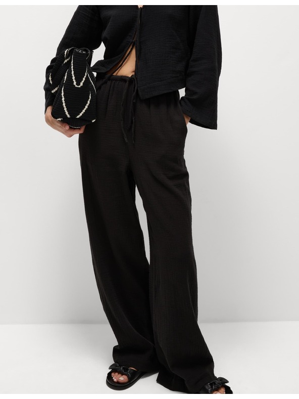 Marks & Spencer Zsinórral húzható nadrág, 100% pamutból Marks & Spencer fekete