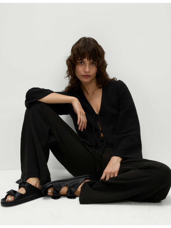 Marks & Spencer Zsinórral húzható nadrág, 100% pamutból Marks & Spencer fekete