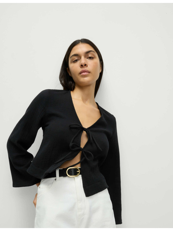 Marks & Spencer V nyakú strandtop elöl megkötővel, 100% pamutból Marks & Spencer fekete