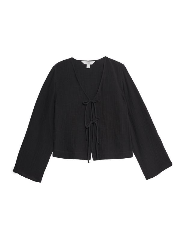 Marks & Spencer V nyakú strandtop elöl megkötővel, 100% pamutból Marks & Spencer fekete