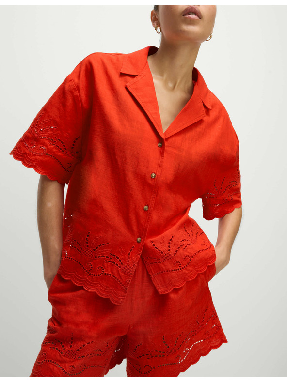 Marks & Spencer Gombos strandtop gallérral és hímzéssel, 100% pamutból Marks & Spencer piros