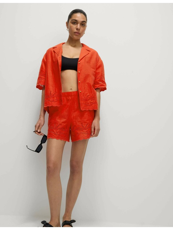 Marks & Spencer Gombos strandtop gallérral és hímzéssel, 100% pamutból Marks & Spencer piros