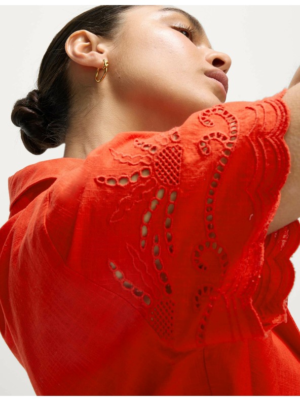 Marks & Spencer Gombos strandtop gallérral és hímzéssel, 100% pamutból Marks & Spencer piros