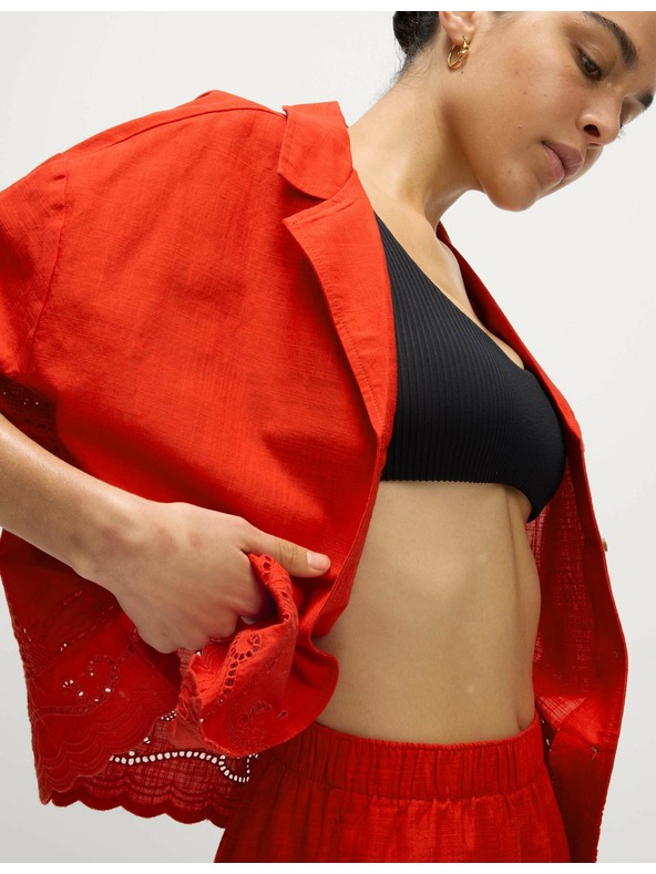 Marks & Spencer Gombos strandtop gallérral és hímzéssel, 100% pamutból Marks & Spencer piros