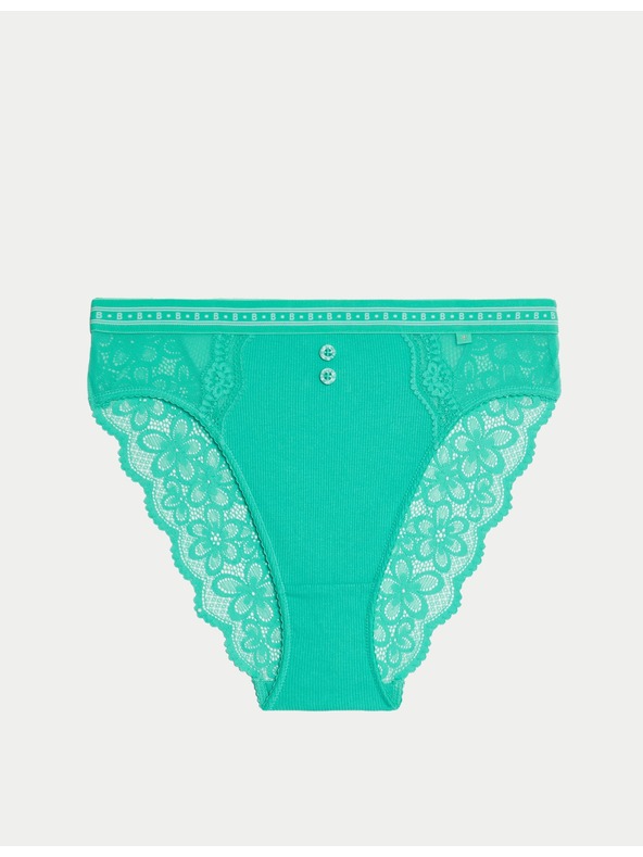 Marks & Spencer Magasan szabott bordázott Lotta alsónadrág magas derékkal, pamutkevert Marks & Spencer zöld