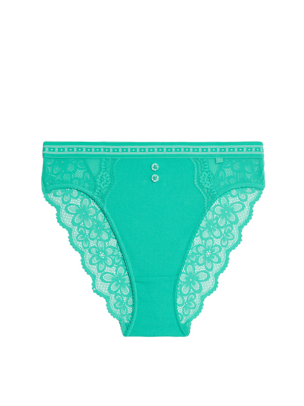 Marks & Spencer Magasan szabott bordázott Lotta alsónadrág magas derékkal, pamutkevert Marks & Spencer zöld