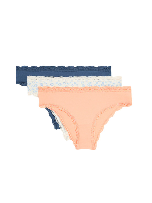 Marks & Spencer Brazil fazonú alsónadrág magas pamuttartalommal, 3 db Marks & Spencer krém