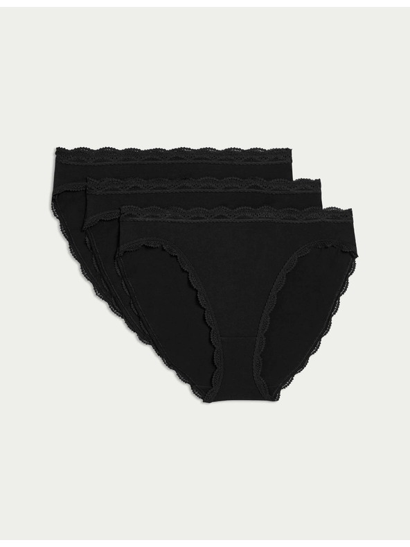 Marks & Spencer Pamut csipkés alsó, 3 db Marks & Spencer fekete